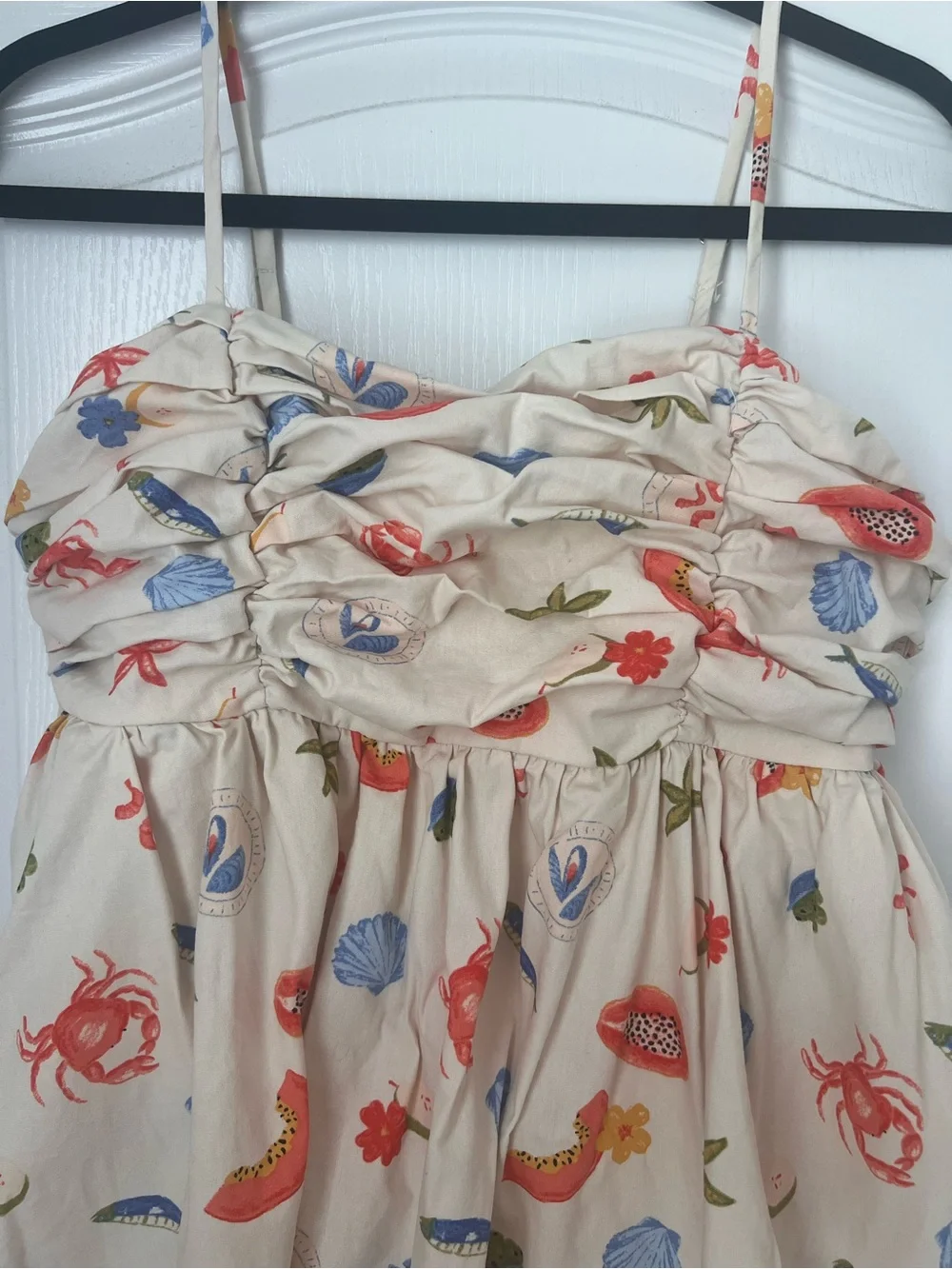 Free Assembly Cream Beach-Print Mini Sundress with Spaghetti Straps
